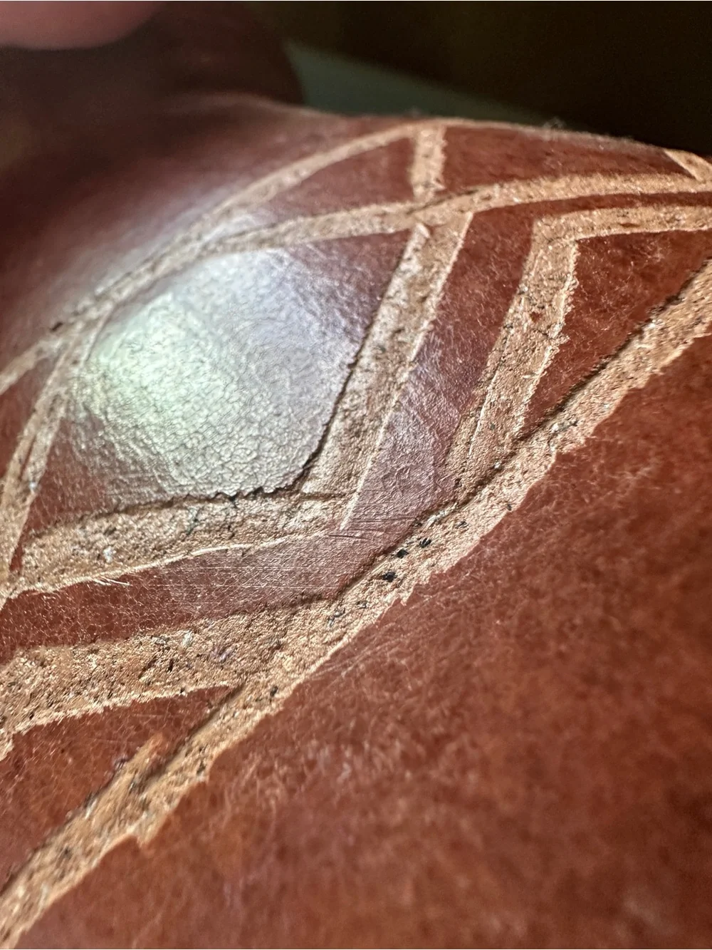 Handcrafted Brown Carved Geometric Vase